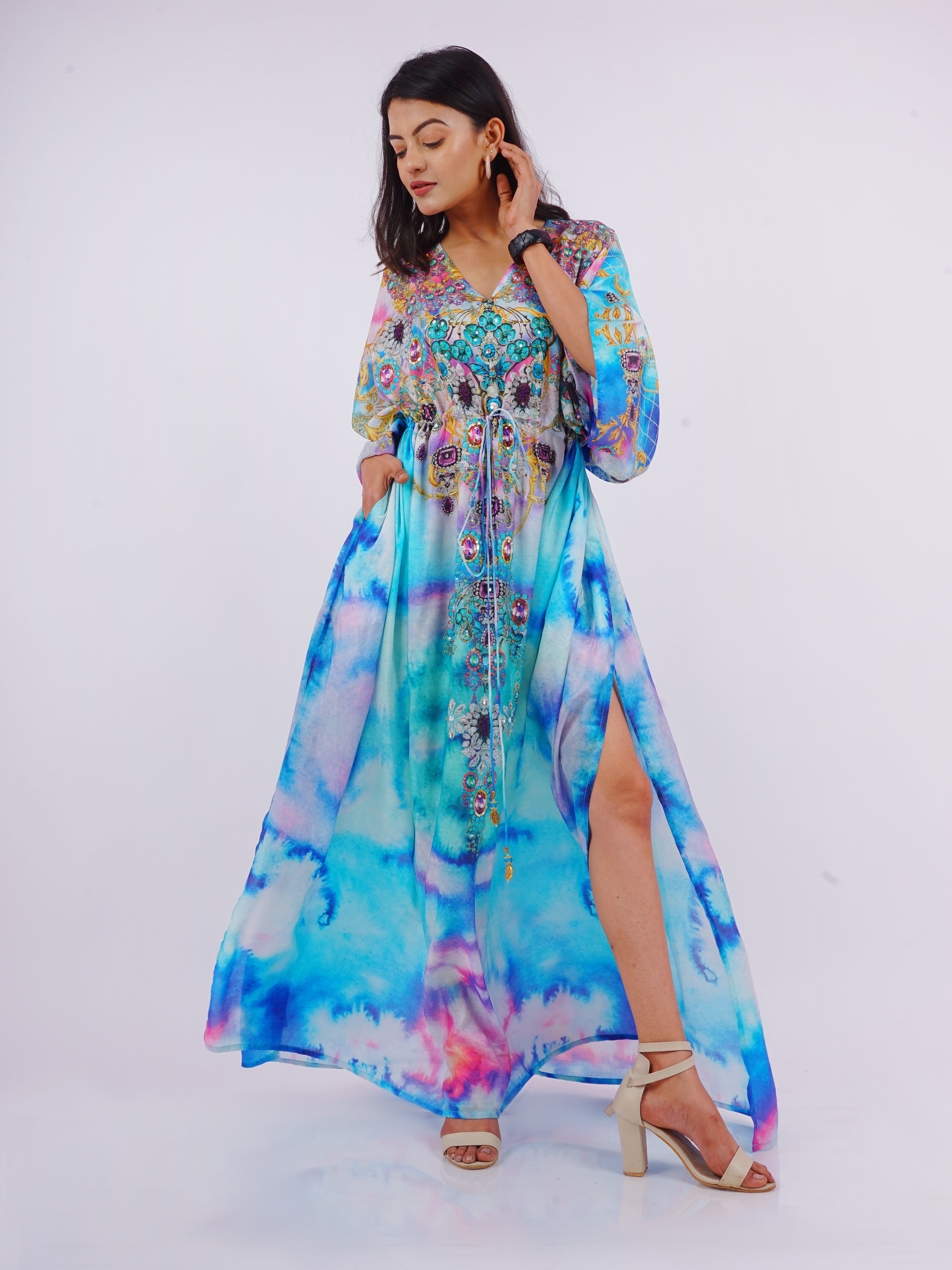 Sky Blue Beaded Kaftan
