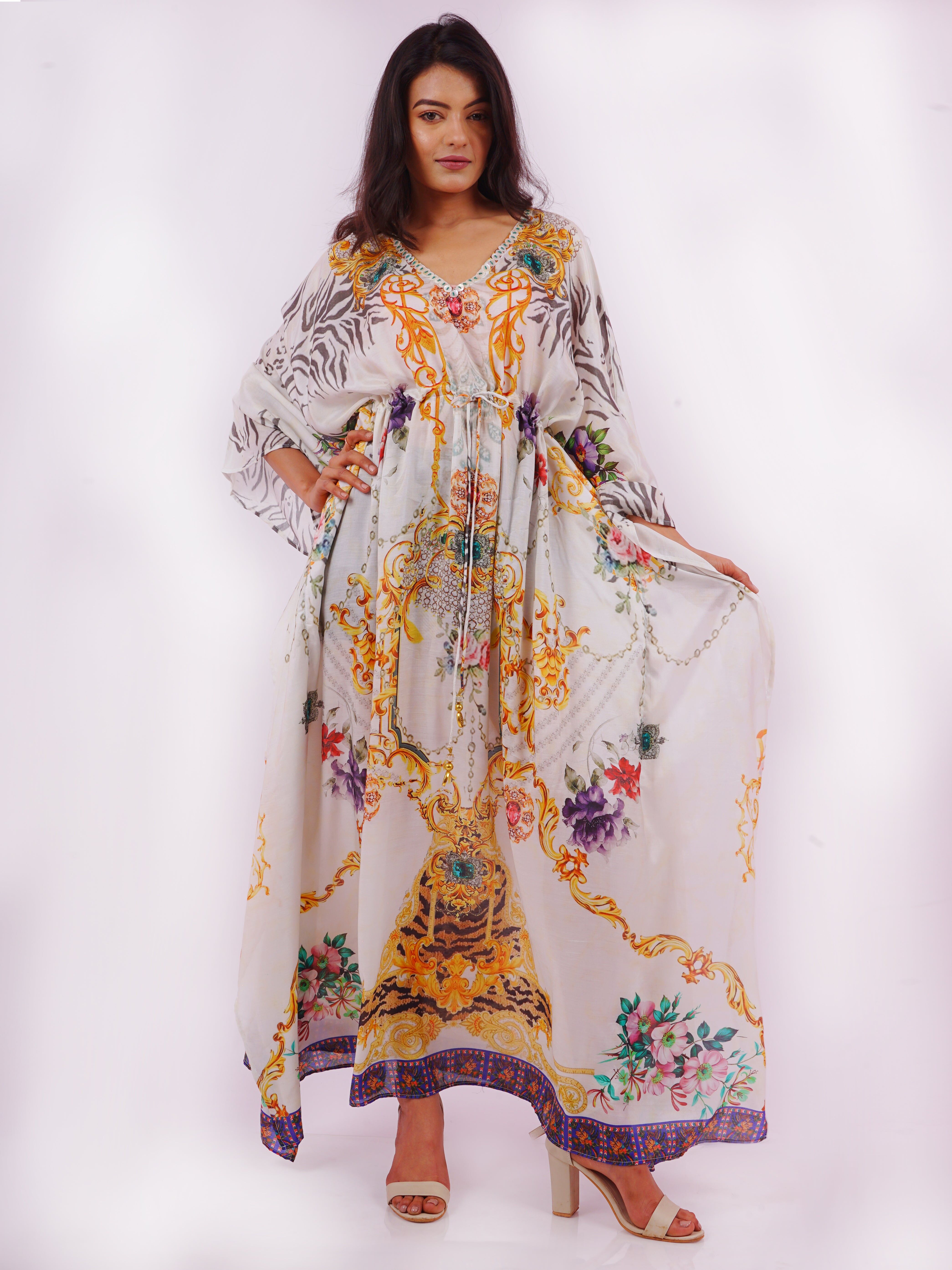 White Golden Beaded Kaftan