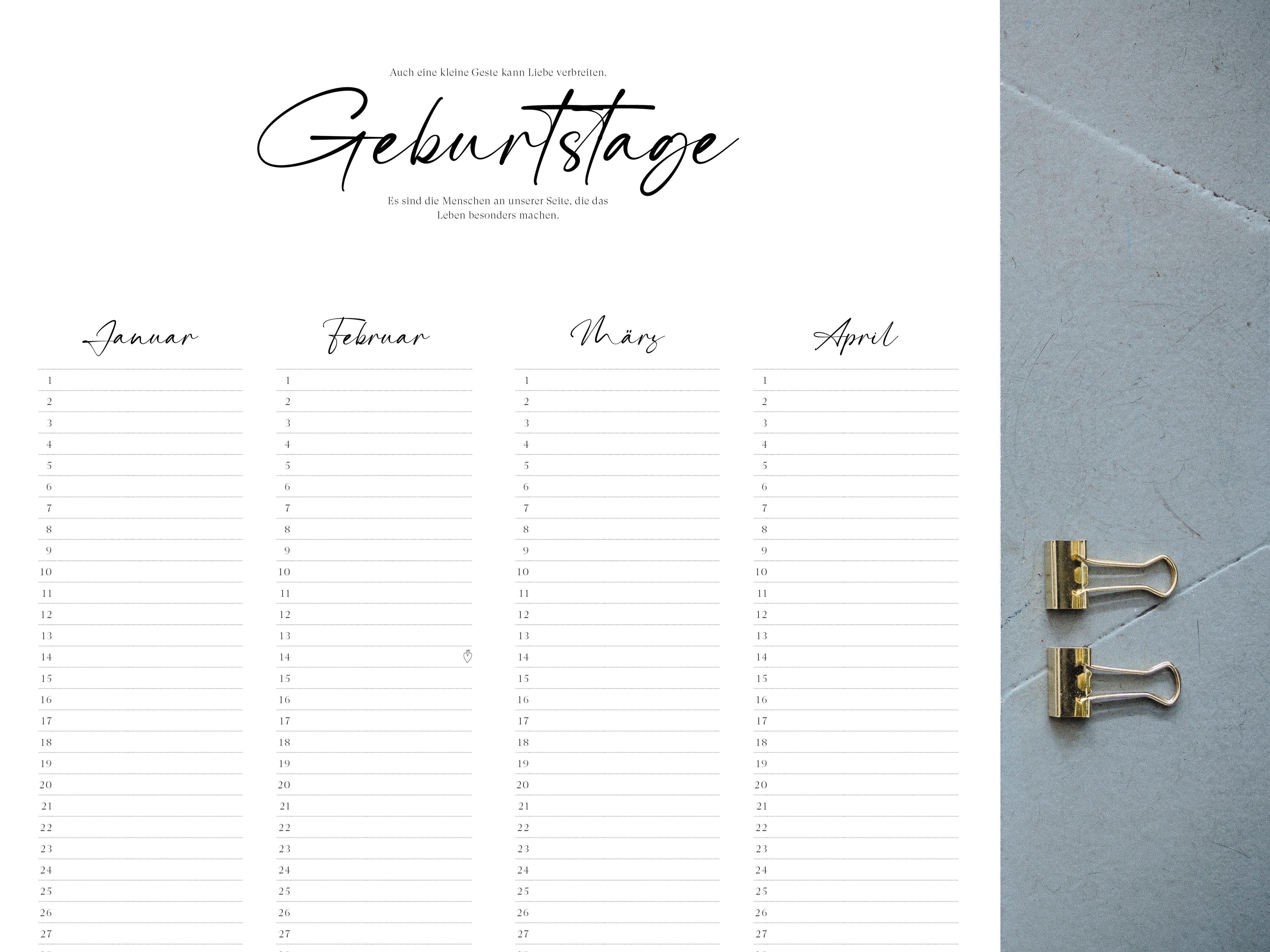 Geburtstagskalender mit magnetischer Posterleiste als immerwährender Jahresplaner für Geburtstage in DIN A1 halb 29,7 x 84,1cm