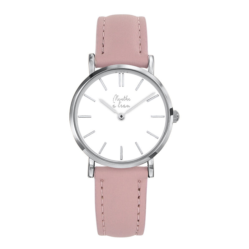 Die True Woman Uhr mit pastellrosa Lederarmband und weißem Chromzifferblatt