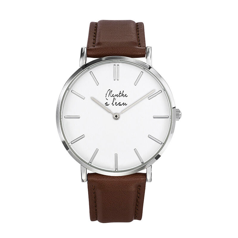 Die True Man Armbanduhr mit braunem Lederarmband und weißem Chromzifferblatt