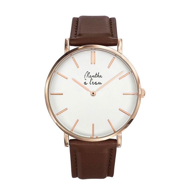 Die True Man Armbanduhr mit braunem Lederarmband und roségoldenem und weißem Zifferblatt