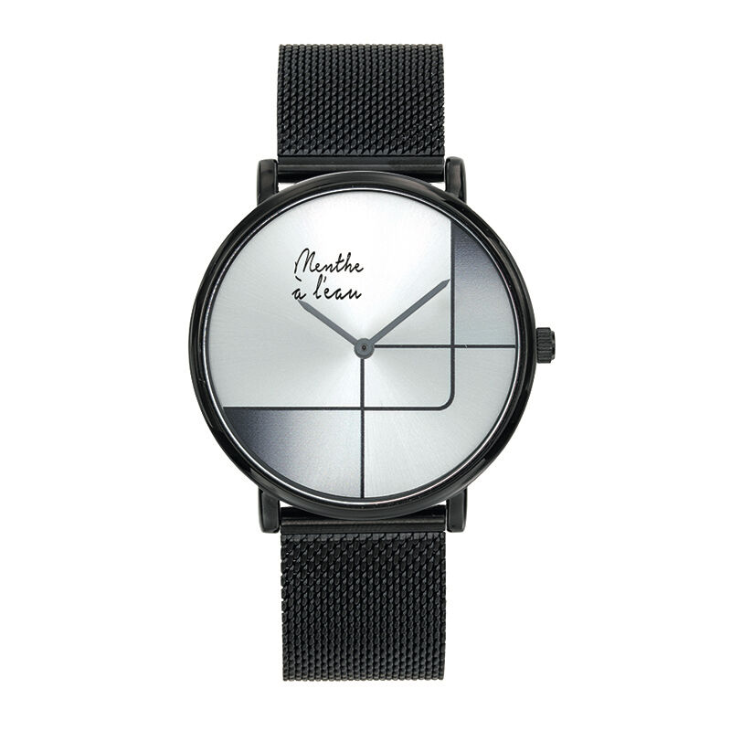Die Indecisive Uhr – Schwarzes Mesh-Armband – Graues Design