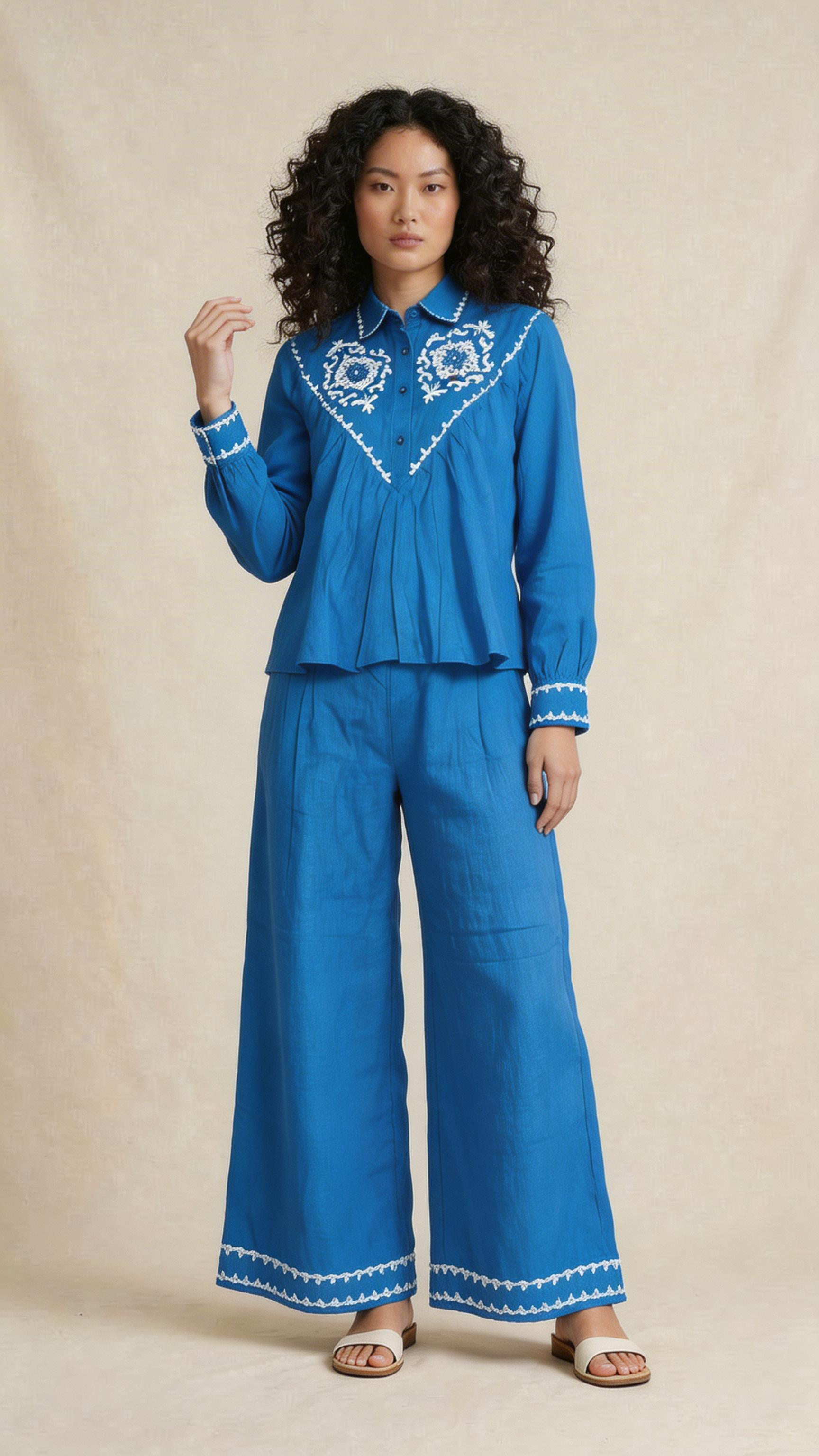Royal Blue Embroidered Co-Ord Set