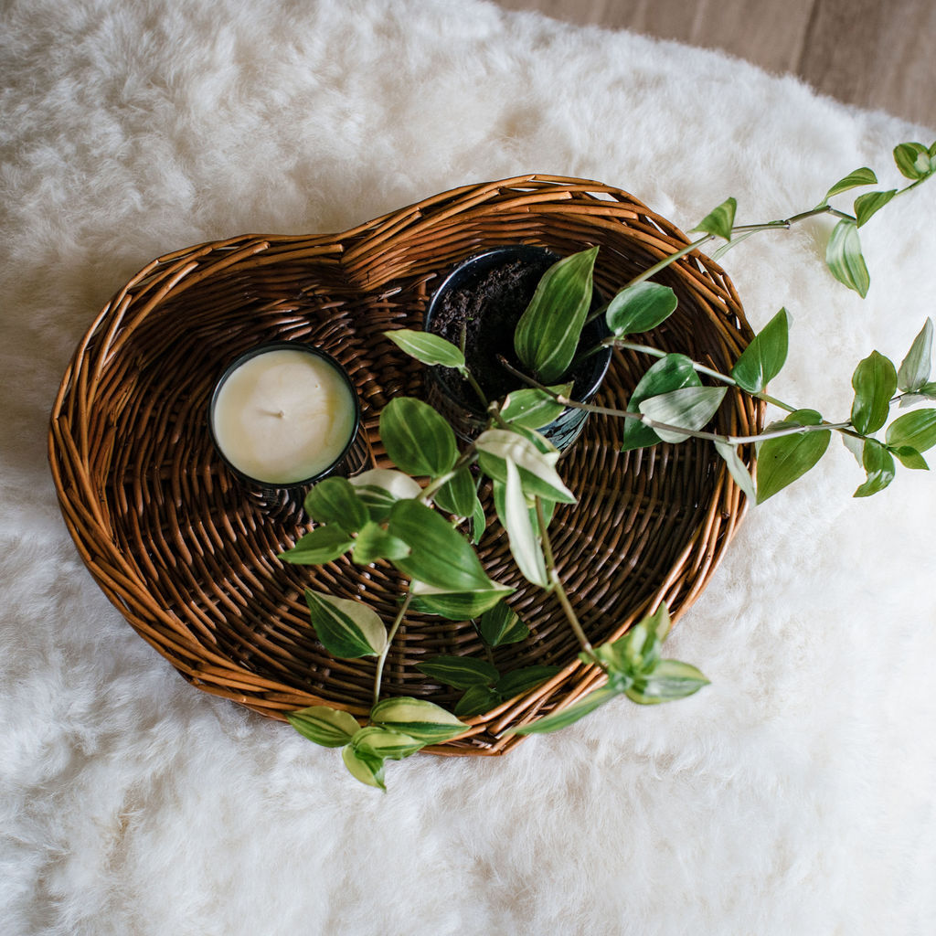 Distilled Brown Wicker Heart Shaped Tray Bundle