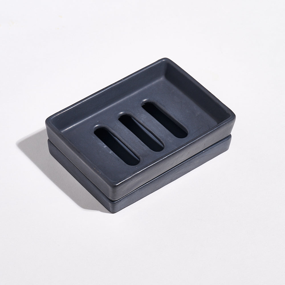 Charcoal Black | Jesmonite Soap Dish With Tray