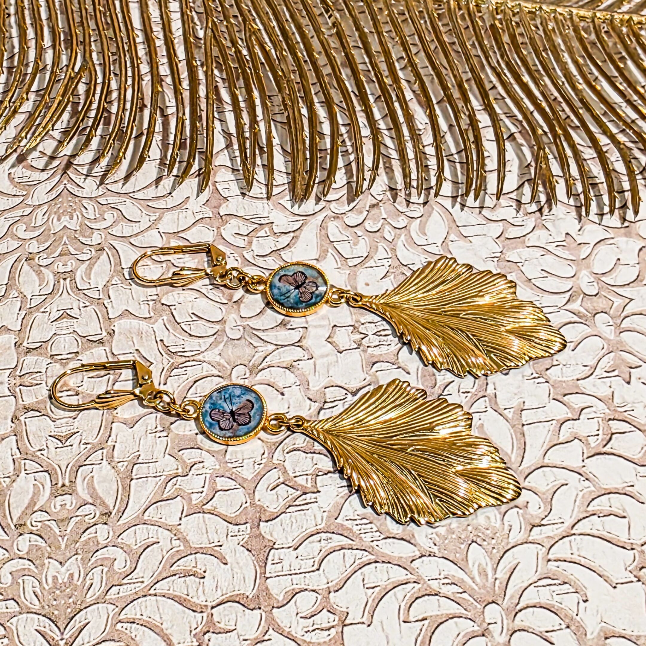 Boucles d'oreilles feuille papillon vert or acier inoxydable Fête des mères Cadeau Maman Cadeau Maîtresse Noël