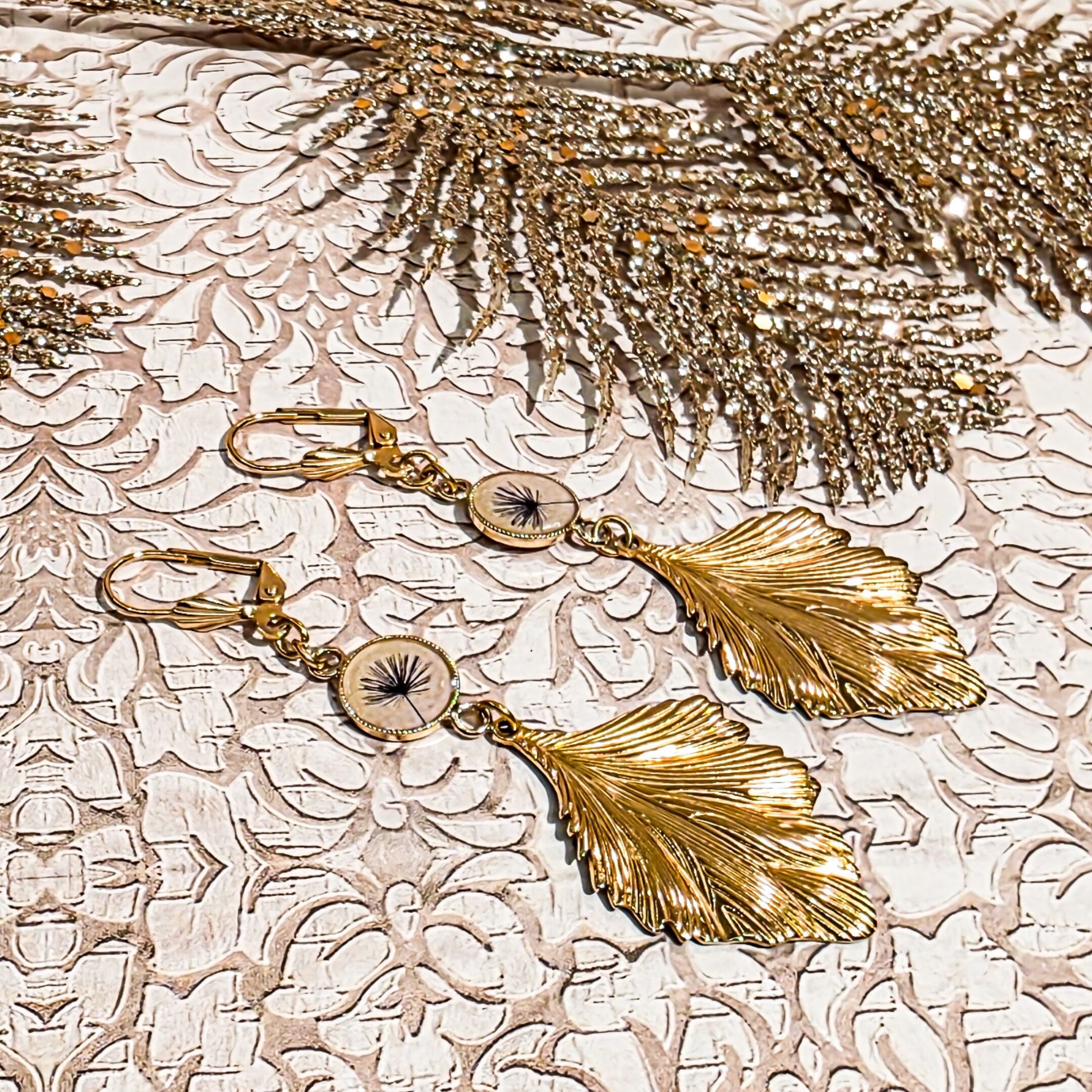 Boucles d'oreilles feuille dandelion or acier inoxydable Fête des mères Cadeau Maman Cadeau Maîtresse Noël