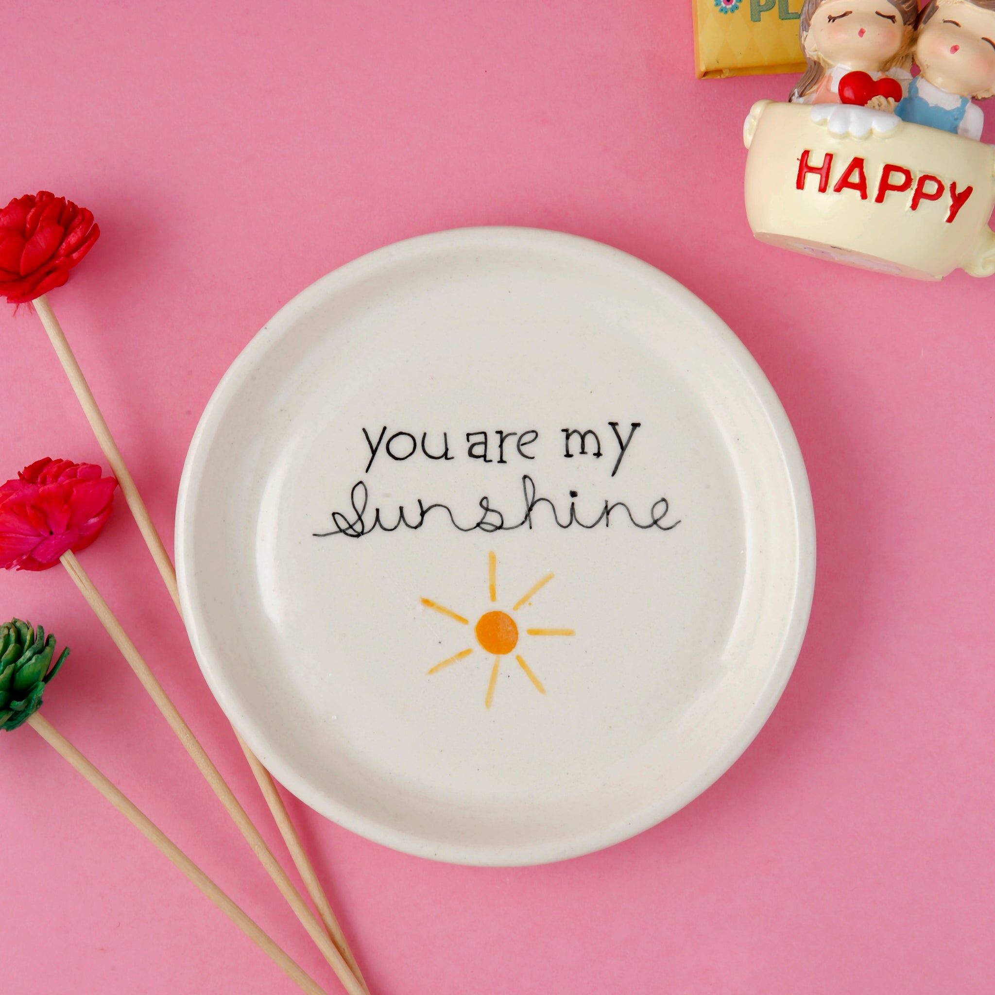 Sunshine Motif Plate – Ceramic Dessert Plate – Microwave & Dishwasher Safe – 5 Inch