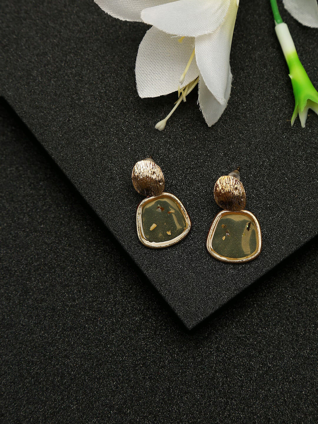 Contemporary Studs – Earrings – Gold-Plated & Artificial Stones – 3 cm