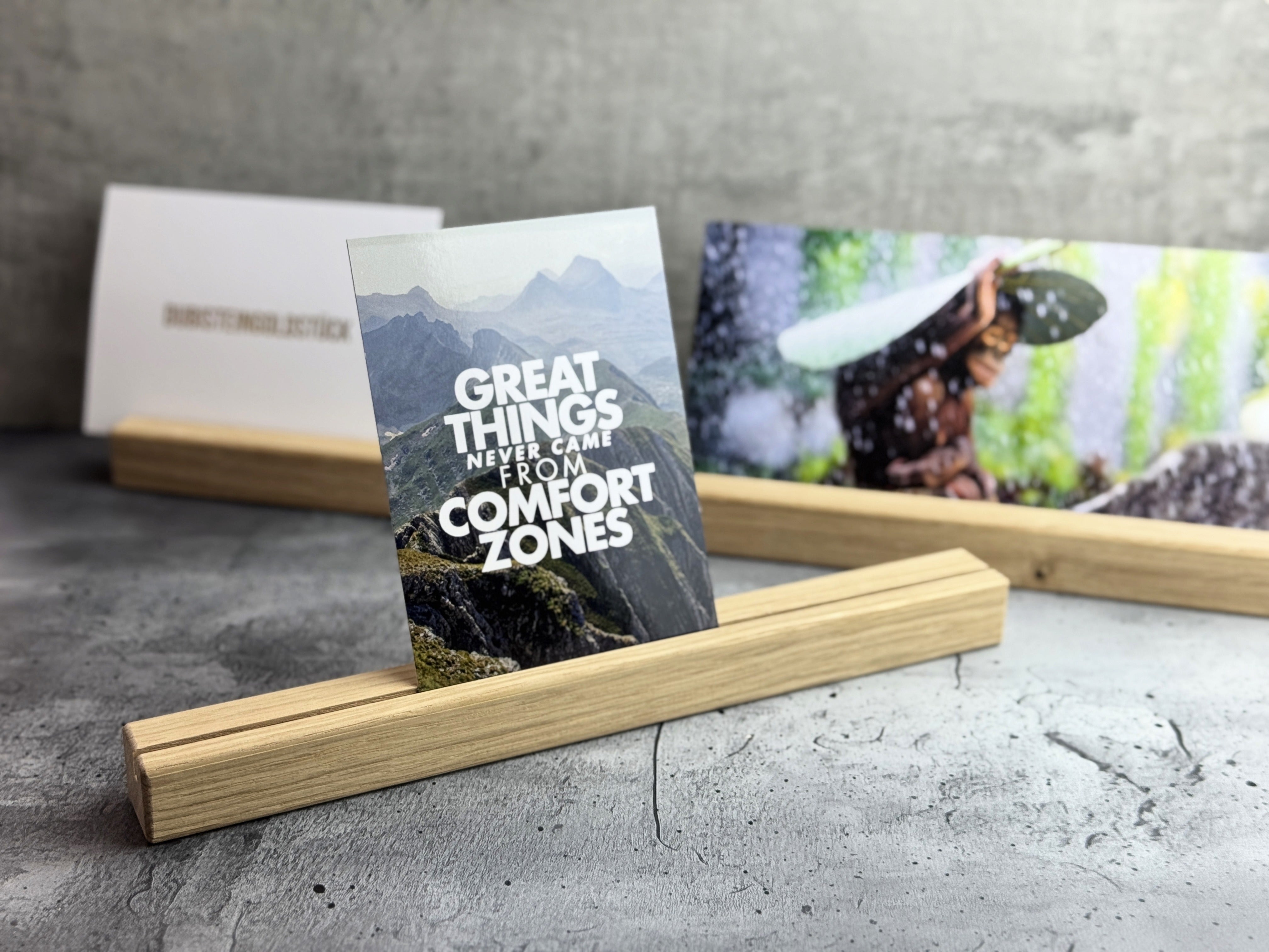 Schmaler élégant Tischkartenhalter aus Eiche | Porte-cartes Holz | Liste de cartes pour photos, cartes postales et images