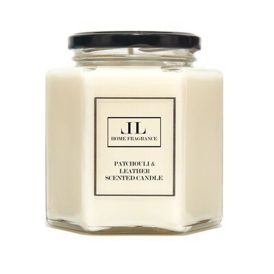Patchouli And Leather Candle, Woody Masculine Earthy Herbal Fragrance, Strong Scented Candles