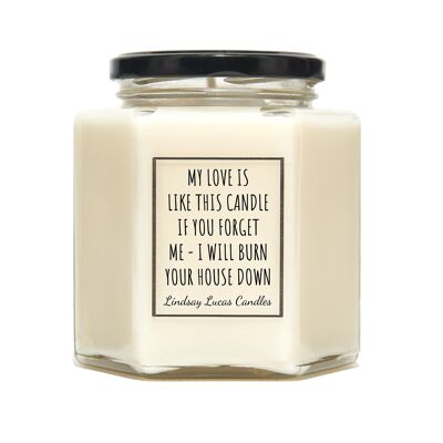 Funny Gift For Boyfriend/Girlfriend, Funny Gift, Scented Candle, My love is like this candle, if you forget me I will burn your house down"