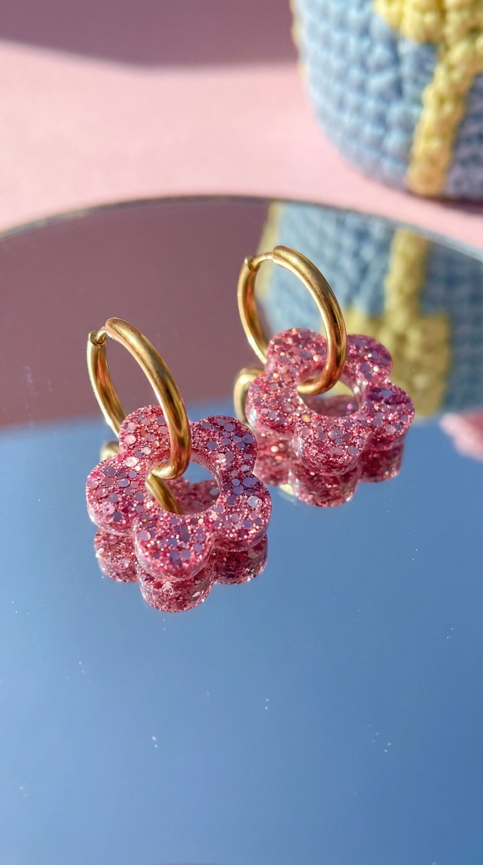 Boucles d'Oreilles Interchangeables Fleur Rose