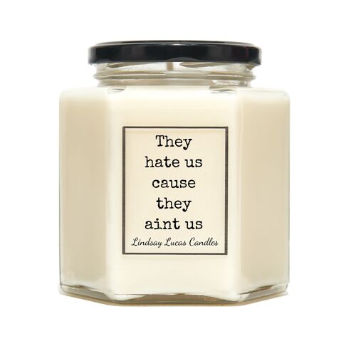 They hate us cause they aint us Sassy Quote Scented Candle Gift For Friend