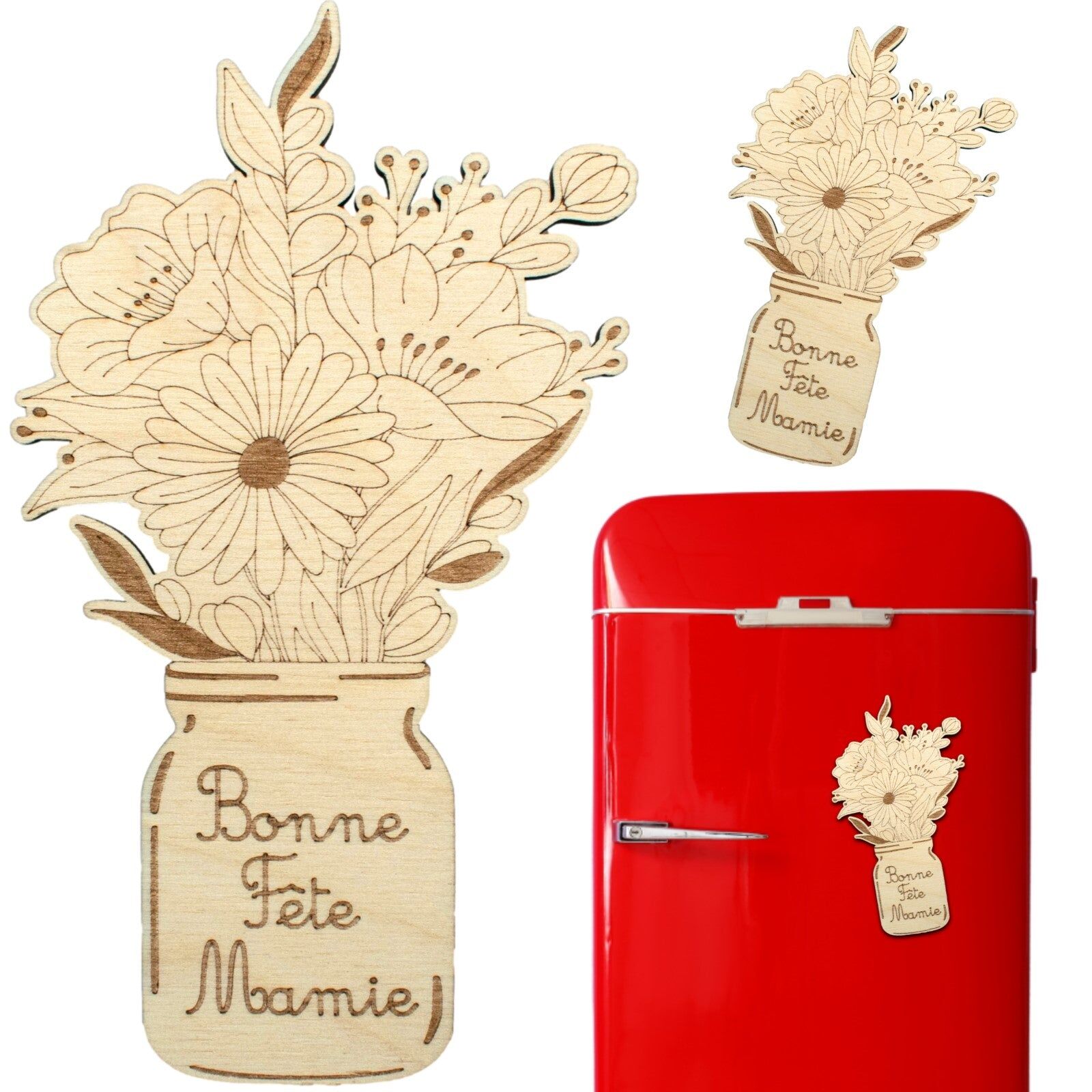 Wooden magnet – Bouquet of flowers – Happy Grandmother's Day – Grandmother's gift – Grandparents' Day gift