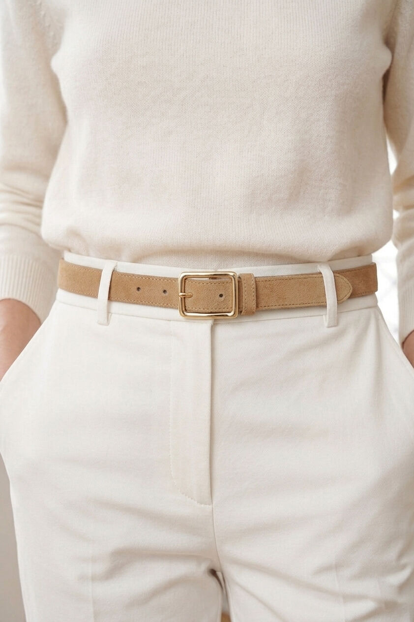 Damen-Wildledergürtel, 3 cm breit, goldfarbene Schnalle, REF1002 BEIGE