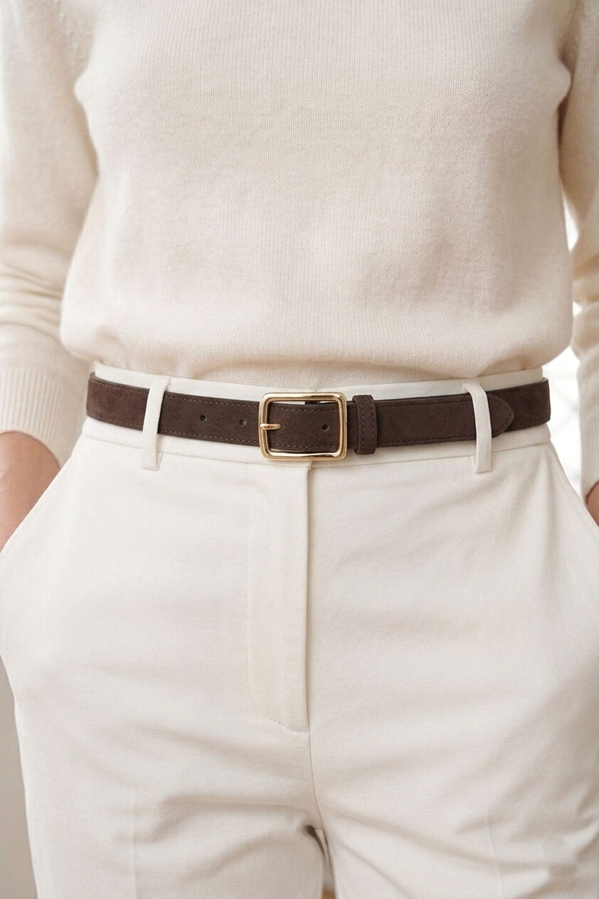Damen-Wildledergürtel, 3 cm breit, goldfarbene Schnalle, REF1002 CHOCO