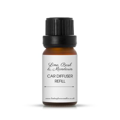 Recarga de lima, albahaca y mandarina para ambientador de coche, recarga de difusor de coche / perfume / fragancia / aroma, motor, natural, vegano, respetuoso con el medio ambiente