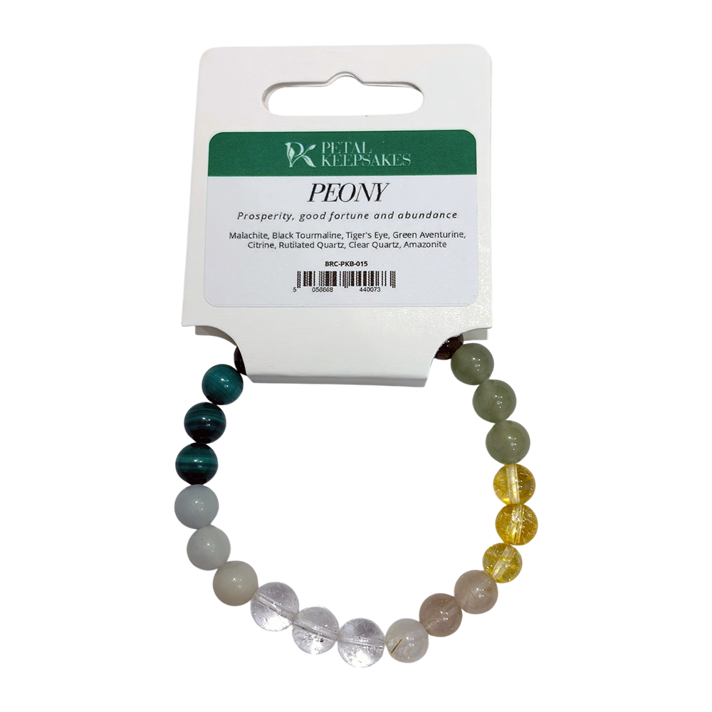 Pulsera Petal Keepsakes con piedras preciosas y diseño de peonía.