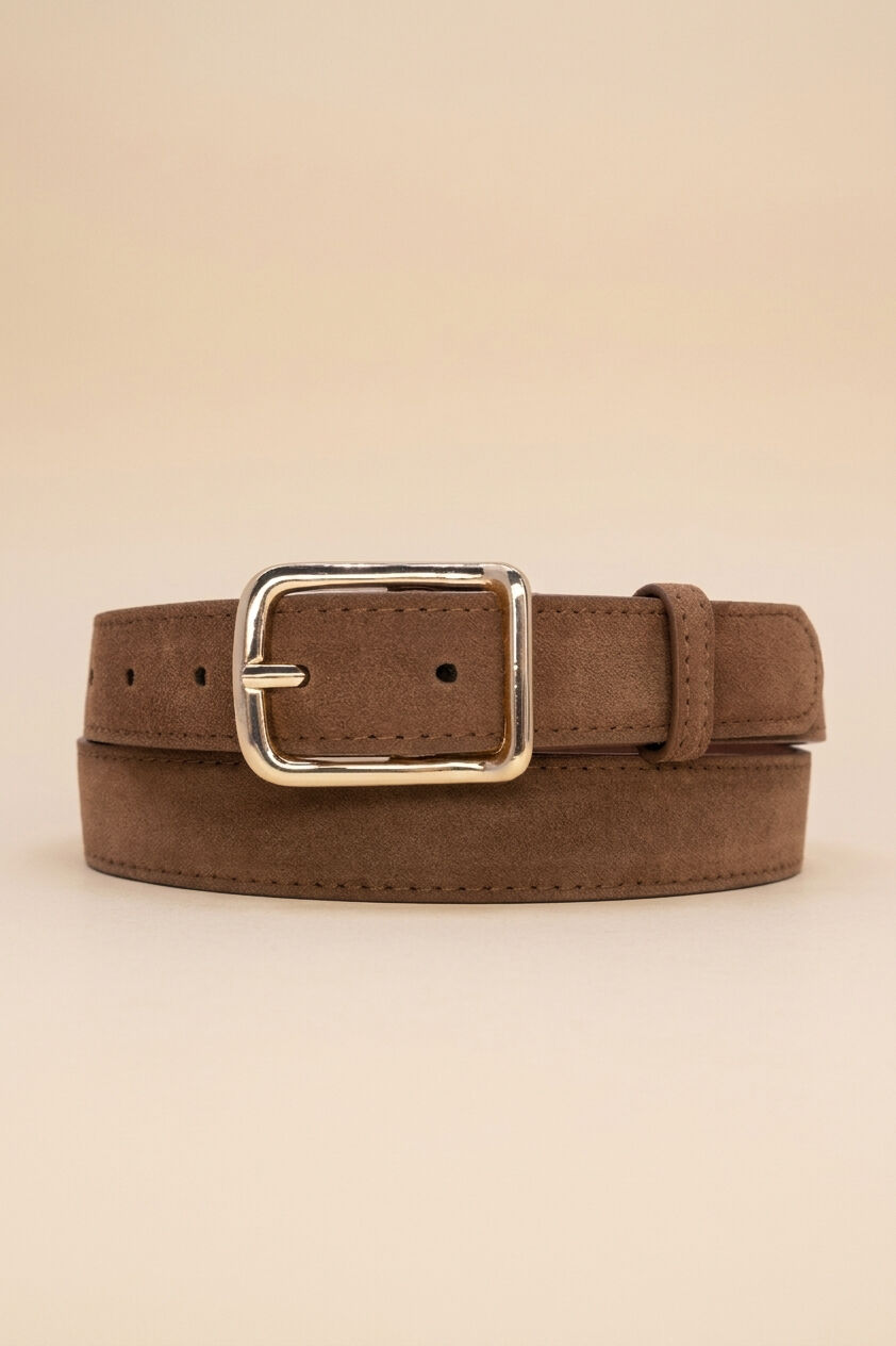 Damen-Wildledergürtel, 3 cm breit, goldfarbene Schnalle, REF1002 BRAUN