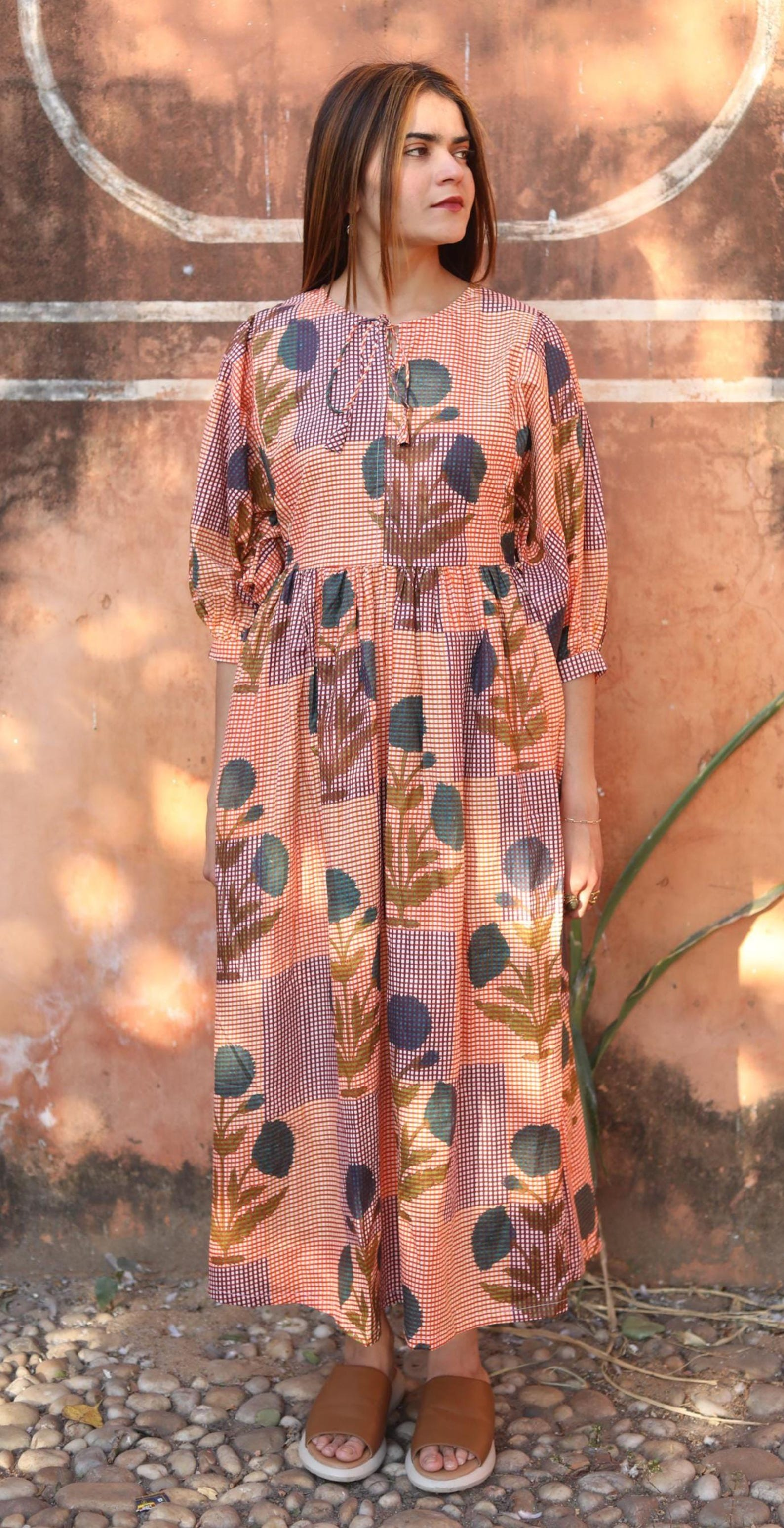 Handblock Printed Organic Cotton Maxi Dress- Boho Tiered
