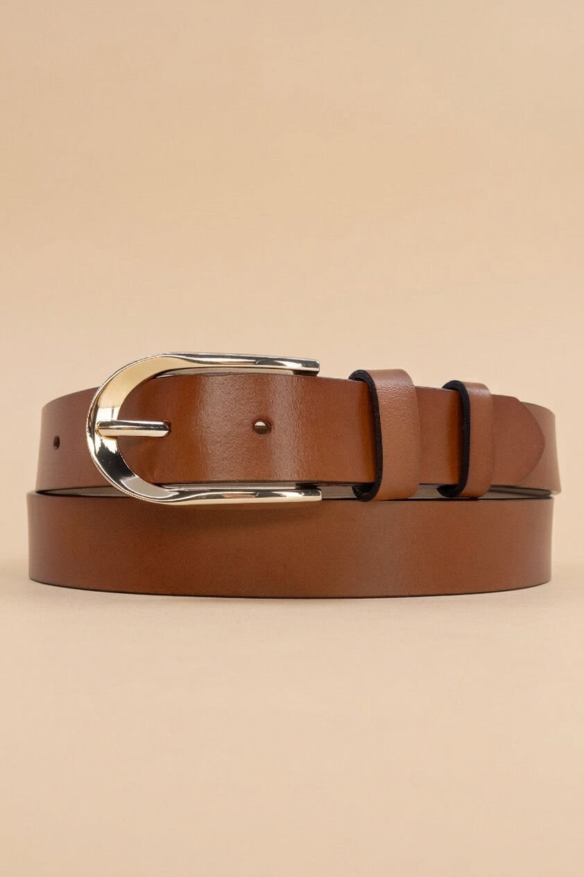 Damen-Ledergürtel, 3 cm breit, goldfarbene Schnalle, REF1003 CAMEL