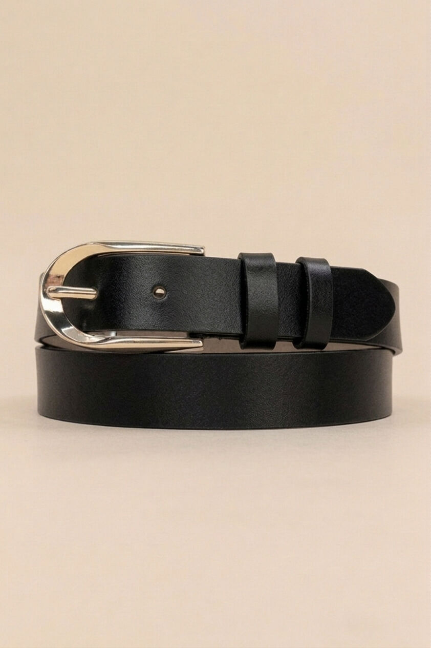Damen-Ledergürtel, 3 cm breit, goldfarbene Schnalle, REF1003 SCHWARZ