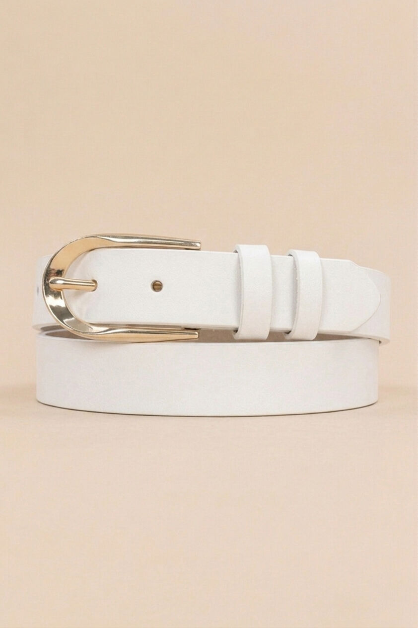 Damen-Ledergürtel, 3 cm breit, goldfarbene Schnalle, REF1003 WEISS