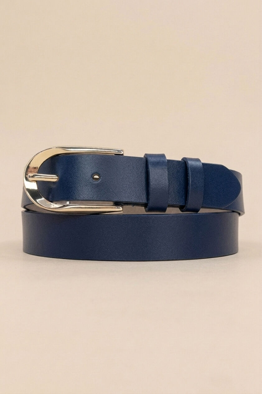 Damen-Ledergürtel, 3 cm breit, goldfarbene Schnalle, REF1003 MARINE
