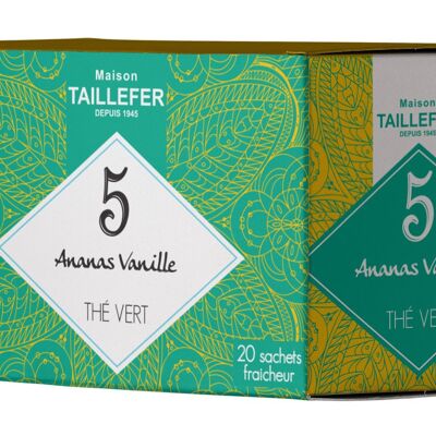 Thé vert ananas, vanille en sachet individuel (boite de 20 sachets)