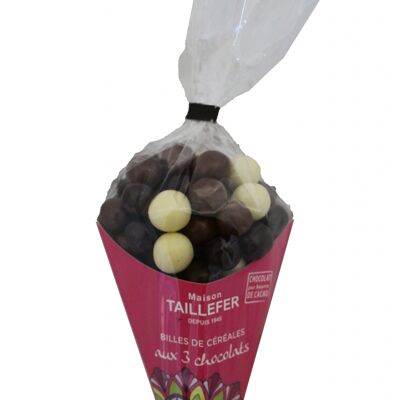 Billes de céréales enrobées aux trois chocolats cornet 140g