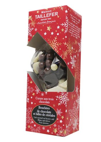 COLLECTION FLOCONS - chocolat 3 cœurs maxi cornet 300g en etui (blanc spéculoos, lait caramel, noir passion) 1
