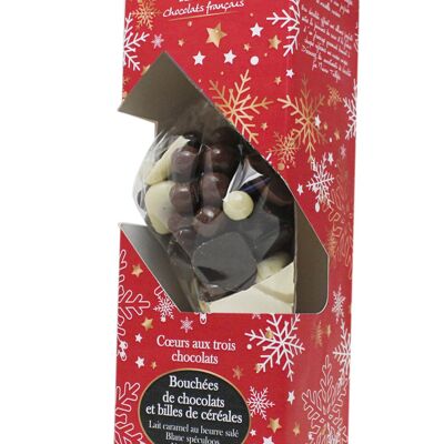 COLLECTION FLOCONS - chocolat 3 cœurs maxi cornet 300g en etui (blanc spéculoos, lait caramel, noir passion)