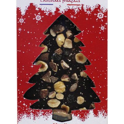 SNOWFLAKES COLLECTION - dark chocolate bar mendiant blueberry, hazelnut and almond 110g fir tree sleeve