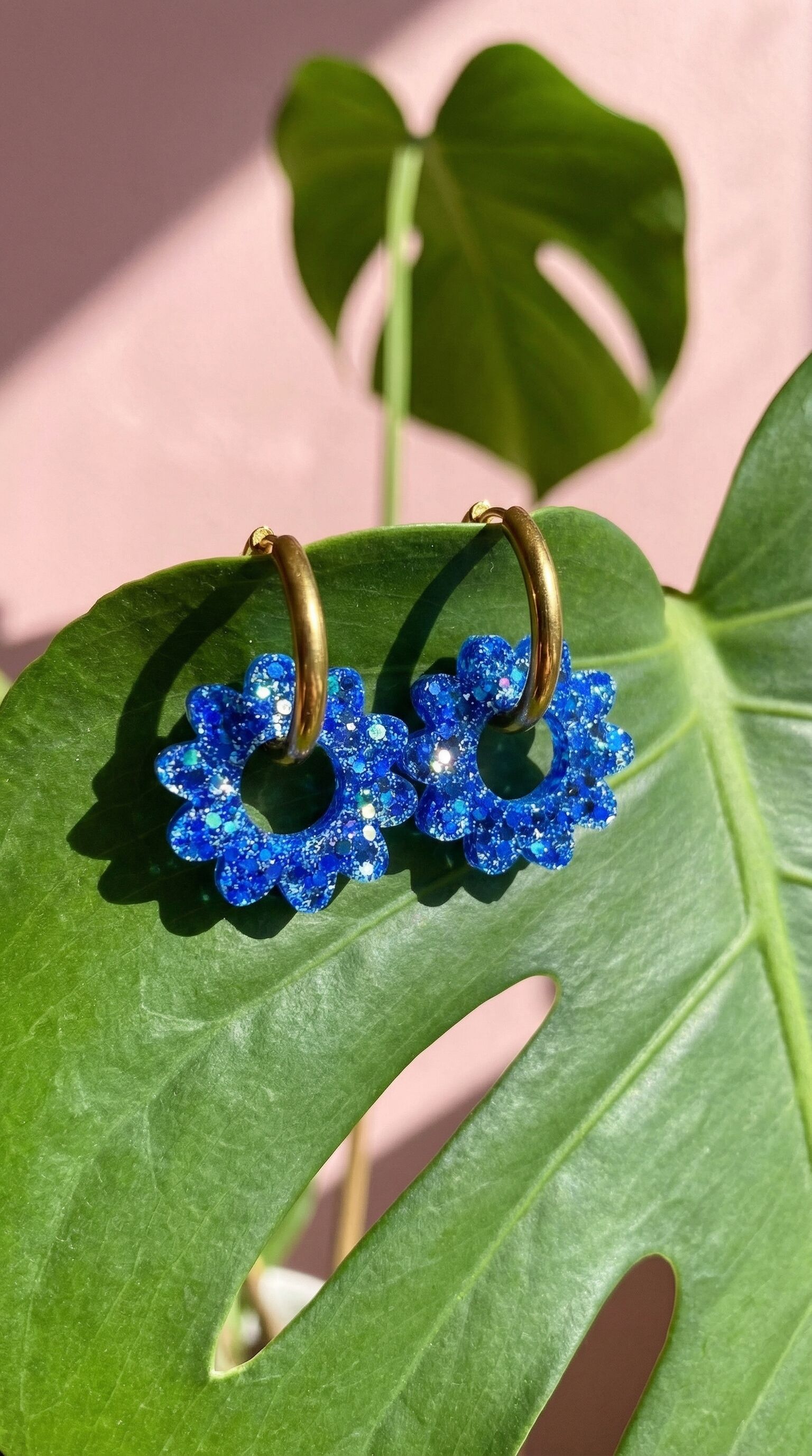 Boucles d'Oreilles Interchangeables Marguerites Bleu Electrique