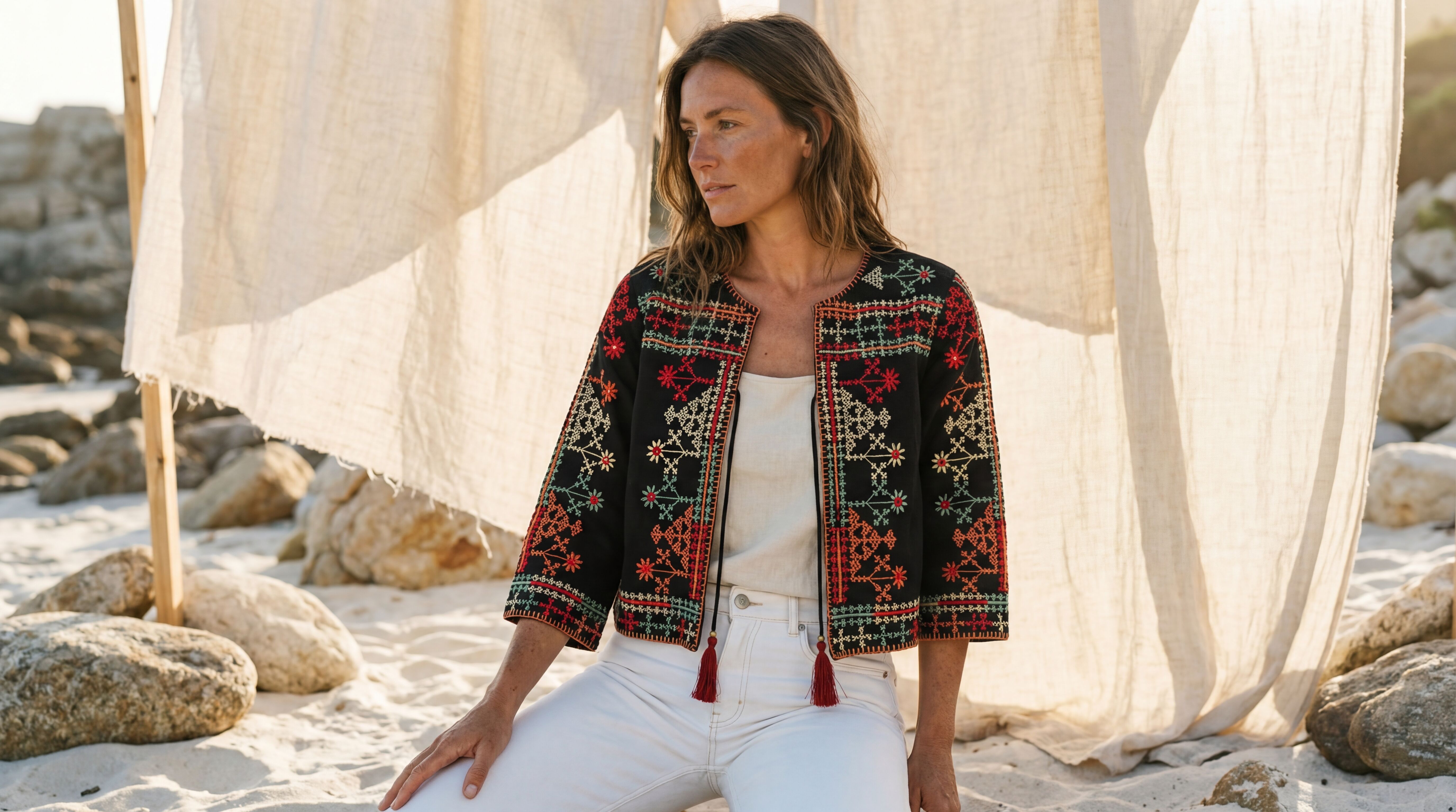 Boho Hand-Embroidered Crop Jacket- All Season Quilted Jacket