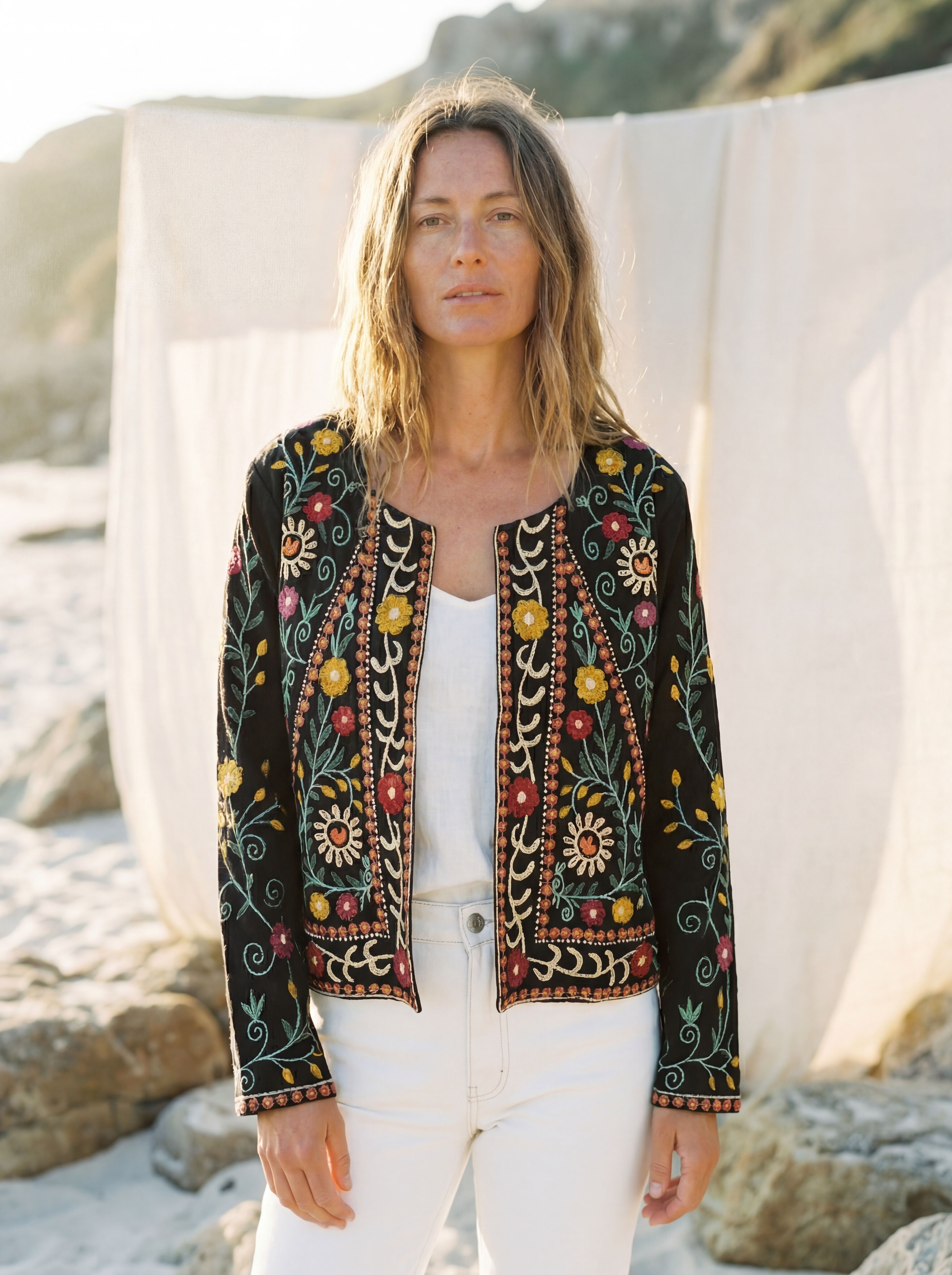 Embroidered Zia Boho Jacket, Quilted Summer Coat, Ethical