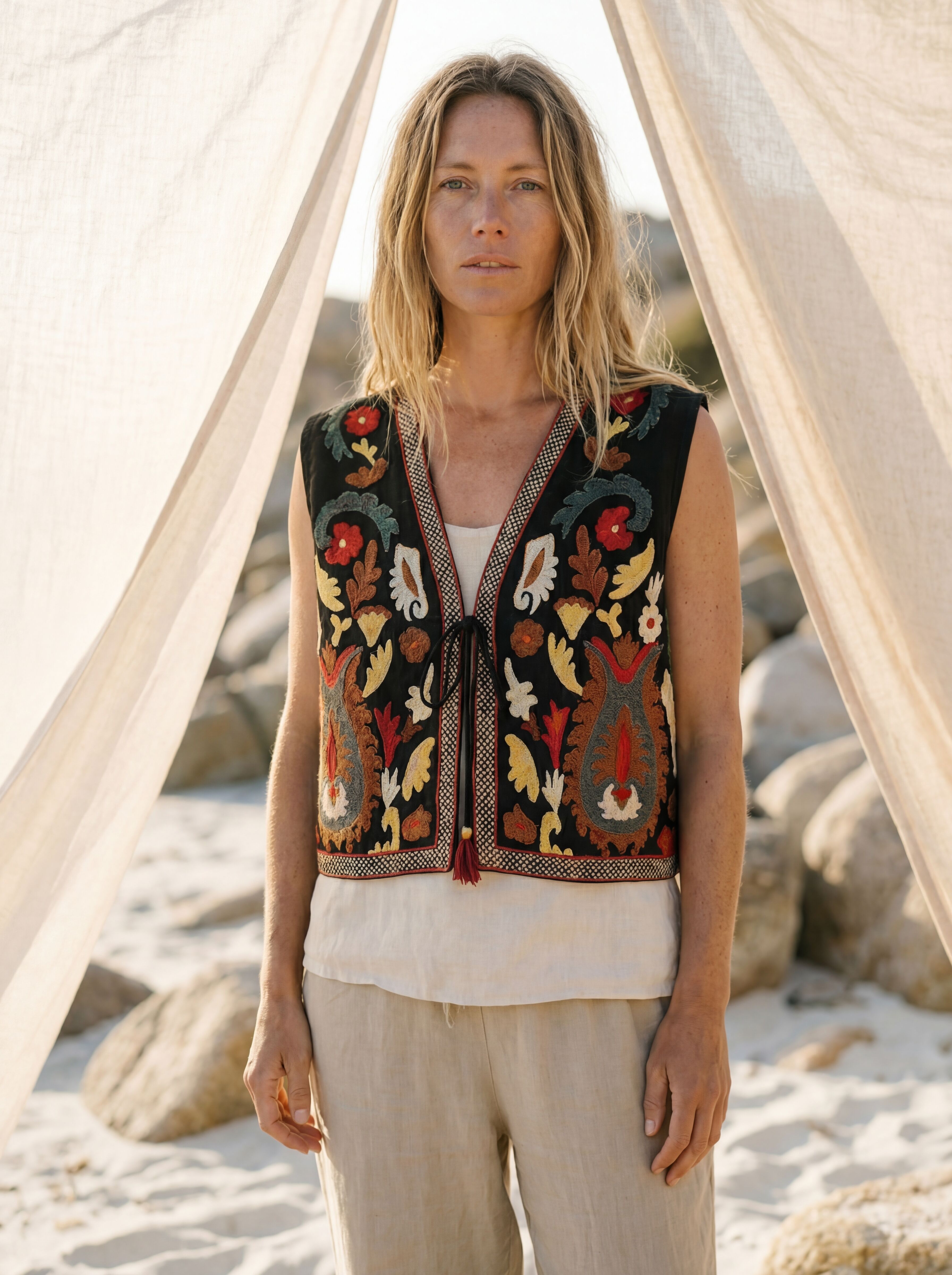 Boho Embroidered Quilted "Zanya" Vest, Crop Jacket Gilet