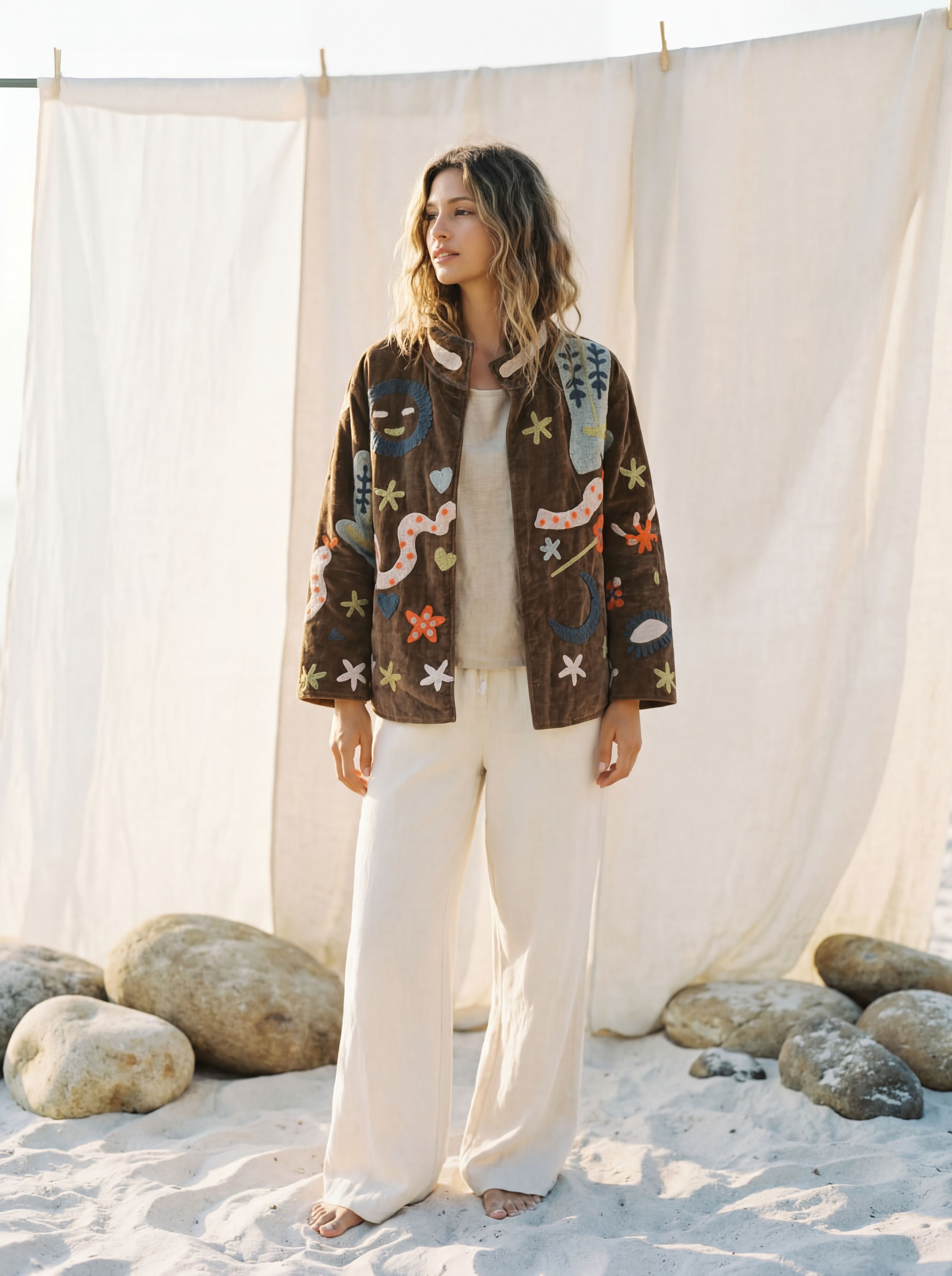 Appliqué Velvet Suzani Jacket – Snake & Celestial Embroidery