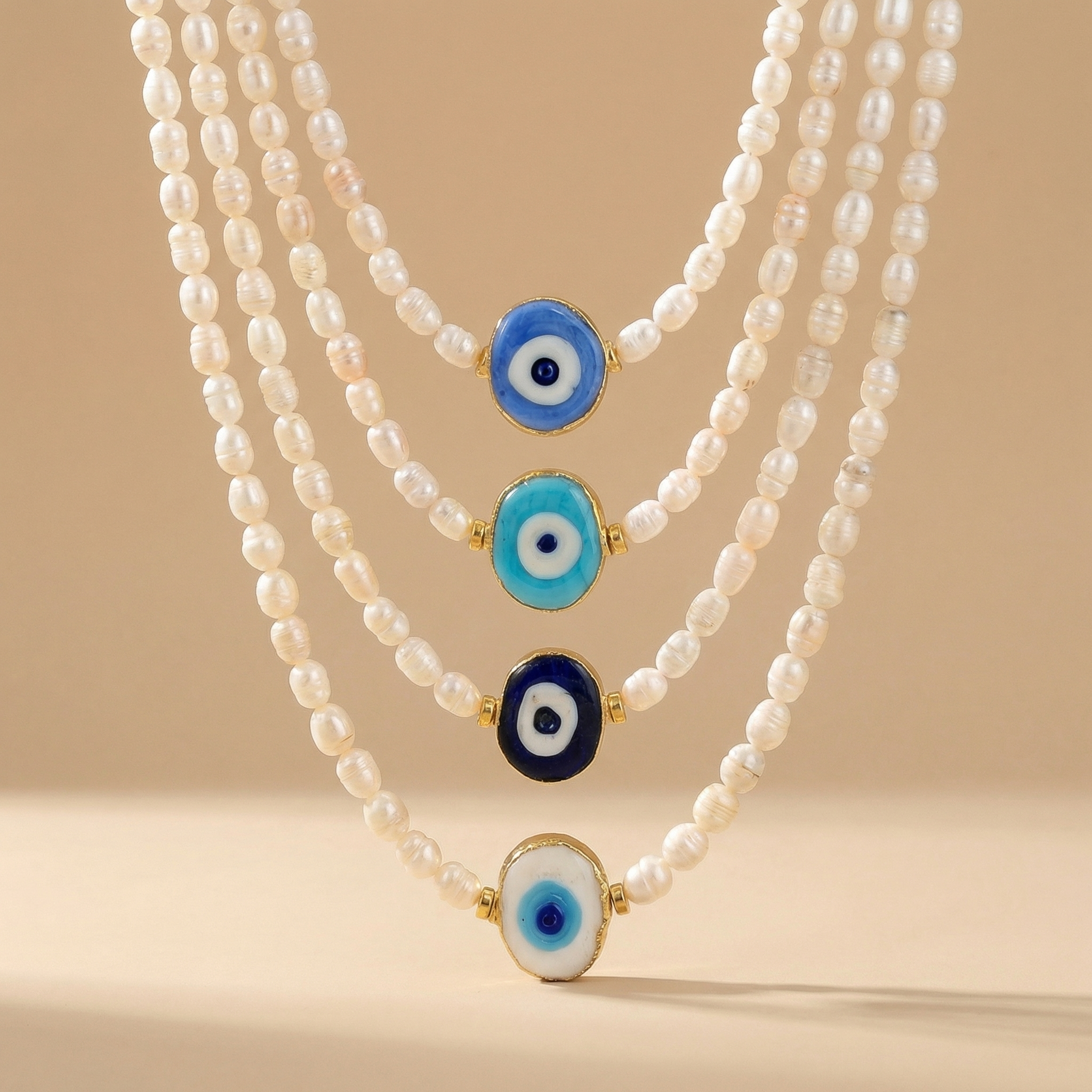 Chunky Handmade Eye Necklace with Pearls-Minimal Chic Design