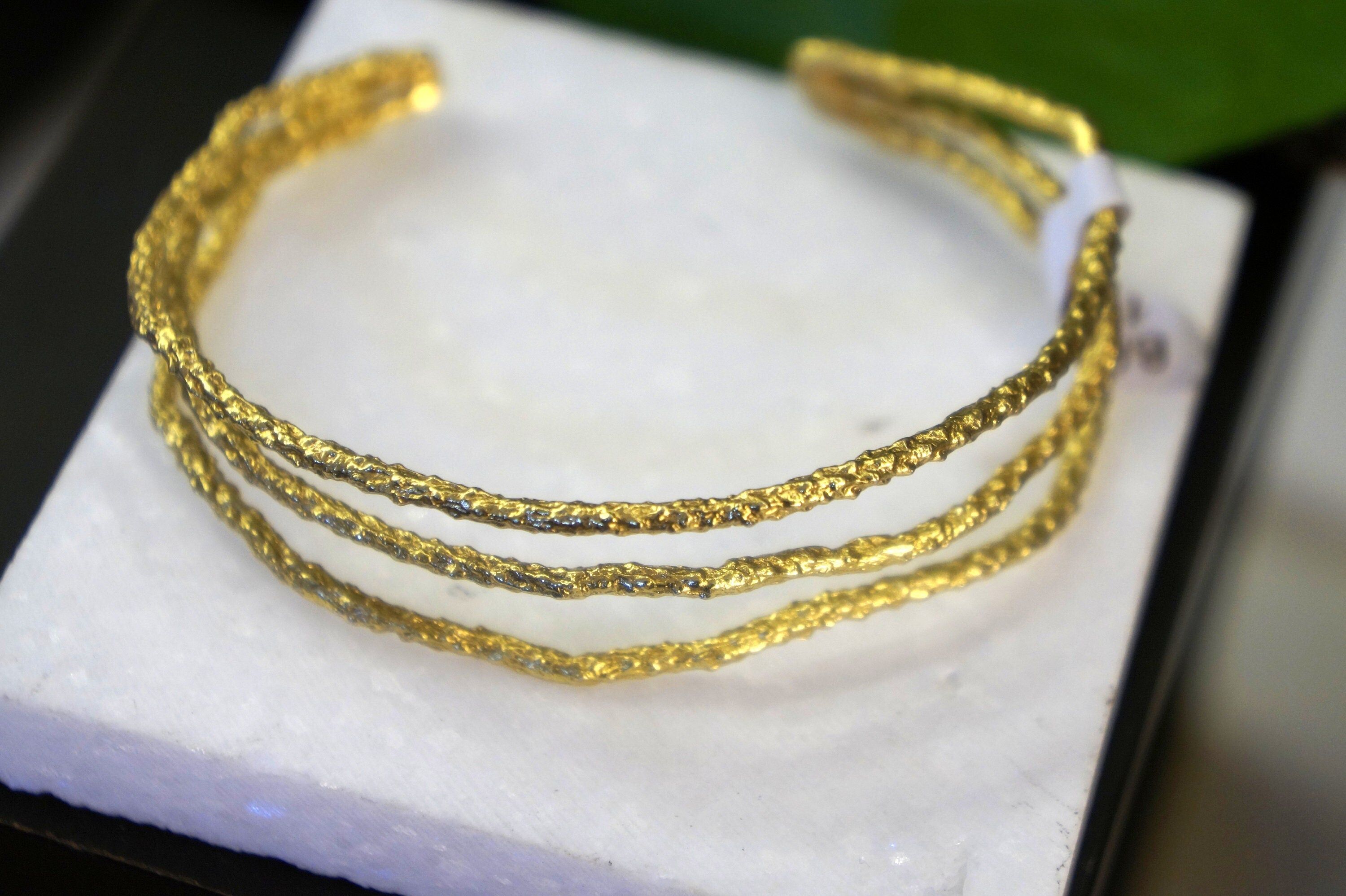 Nature-Inspired Twig Bracelet, Pine Branch (14k Gold, Adjustable)