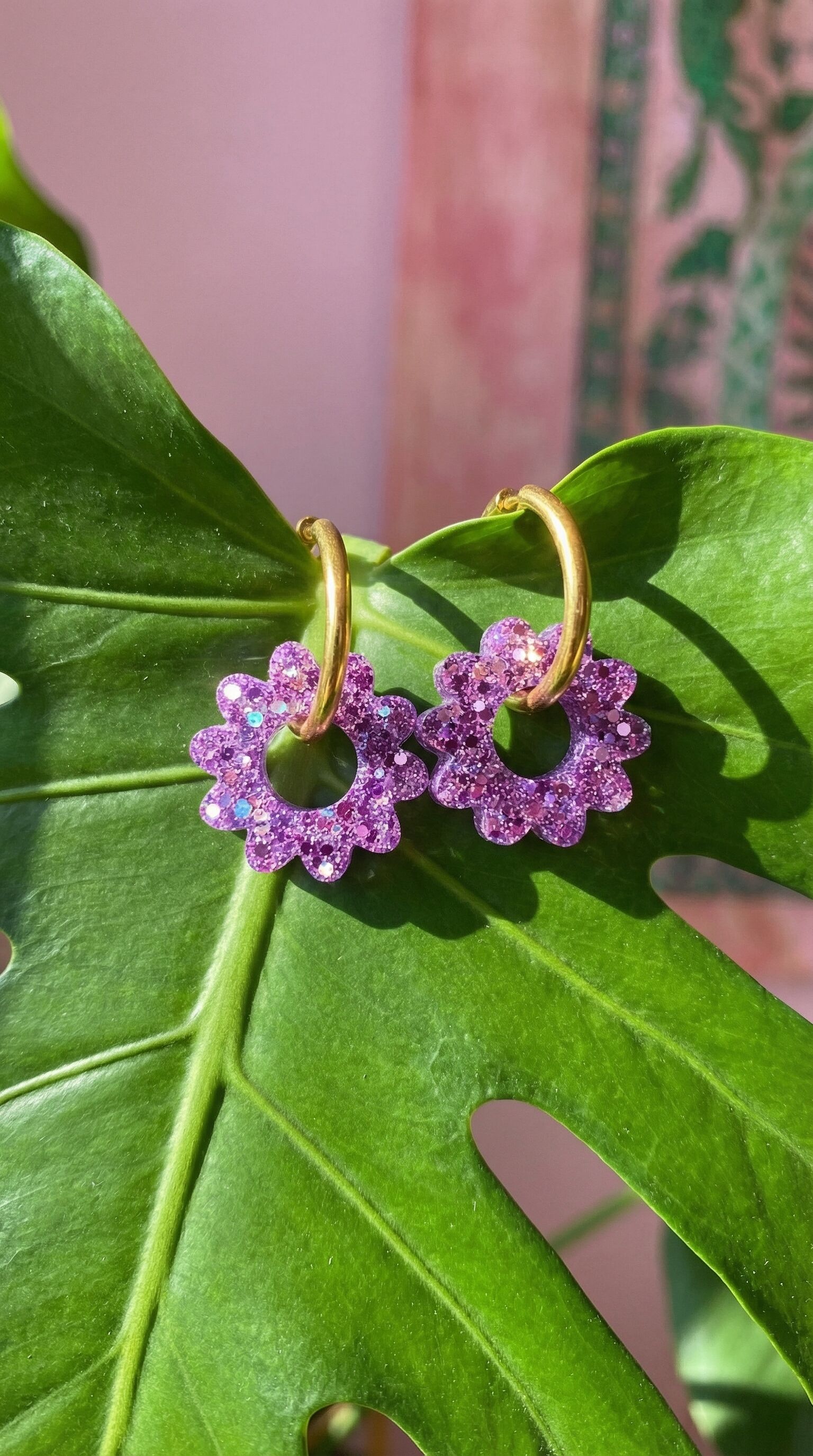 Boucles d'Oreilles Interchangeables Marguerites Violet