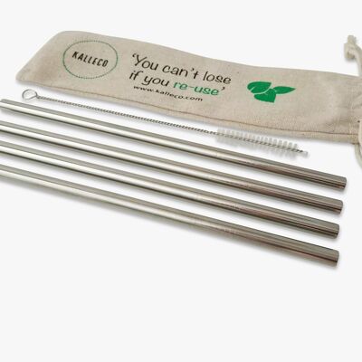 Stainless Steel Metal Smoothie Straws x4 Pack + Cleaner