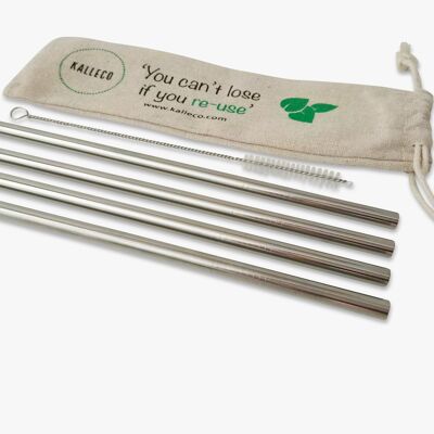 Stainless Steel Metal Smoothie Straws x4 Pack + Cleaner