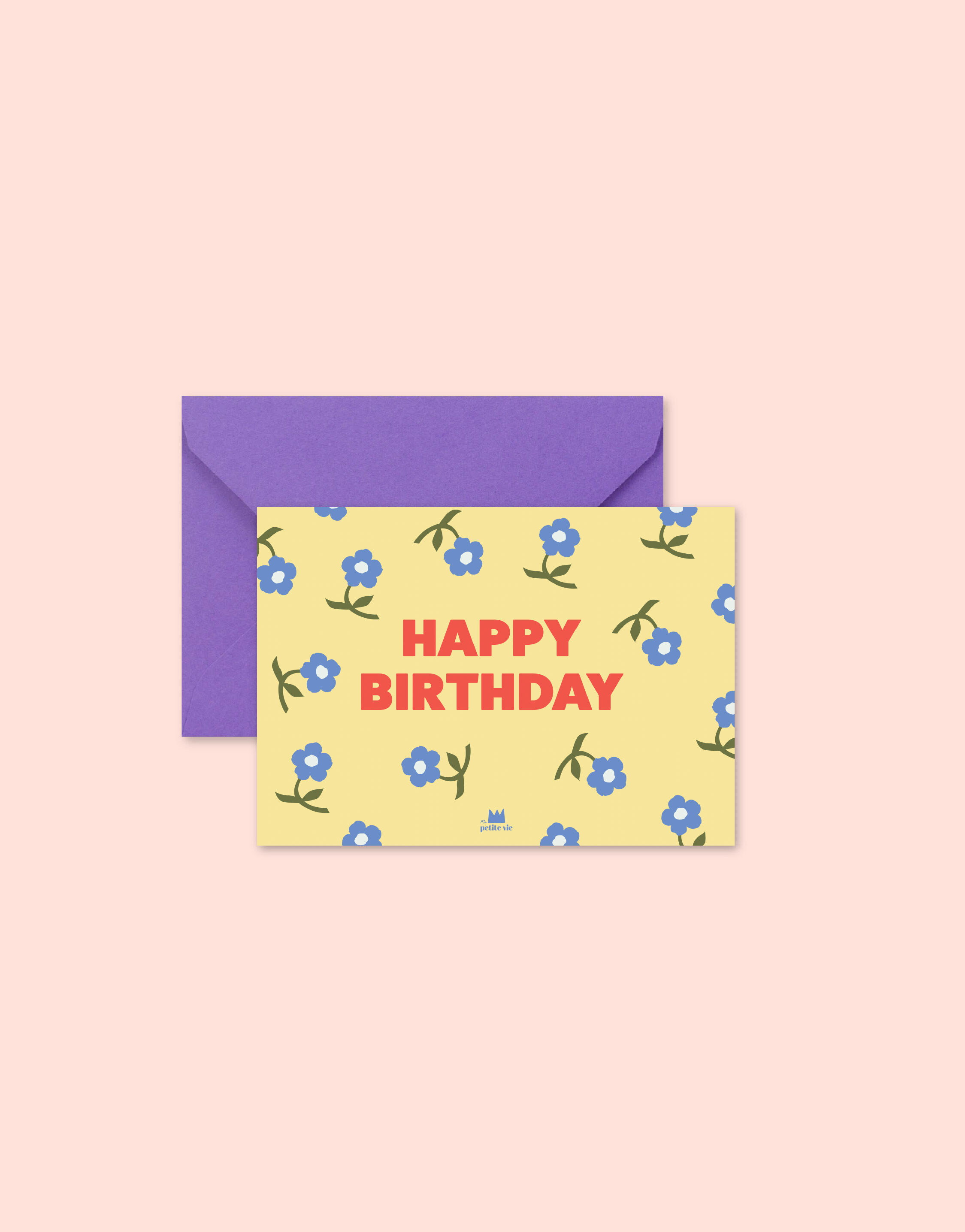 Mini carte "Remerciement" : Happy birthday fleurs bleues (avec enveloppe)