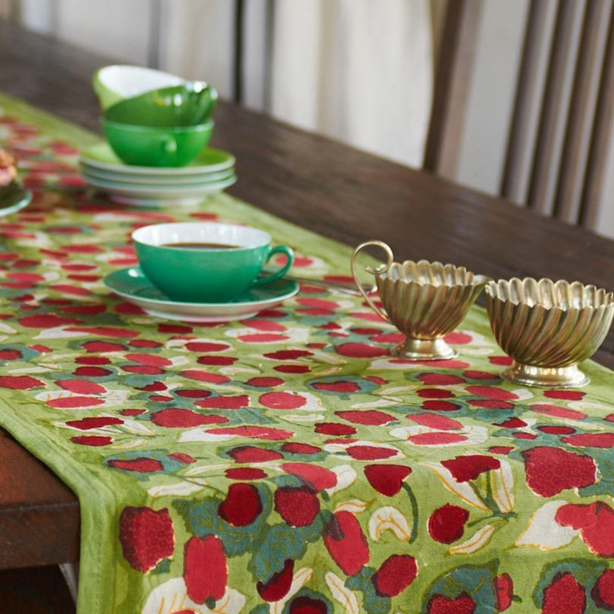 Red and green fruit table runner