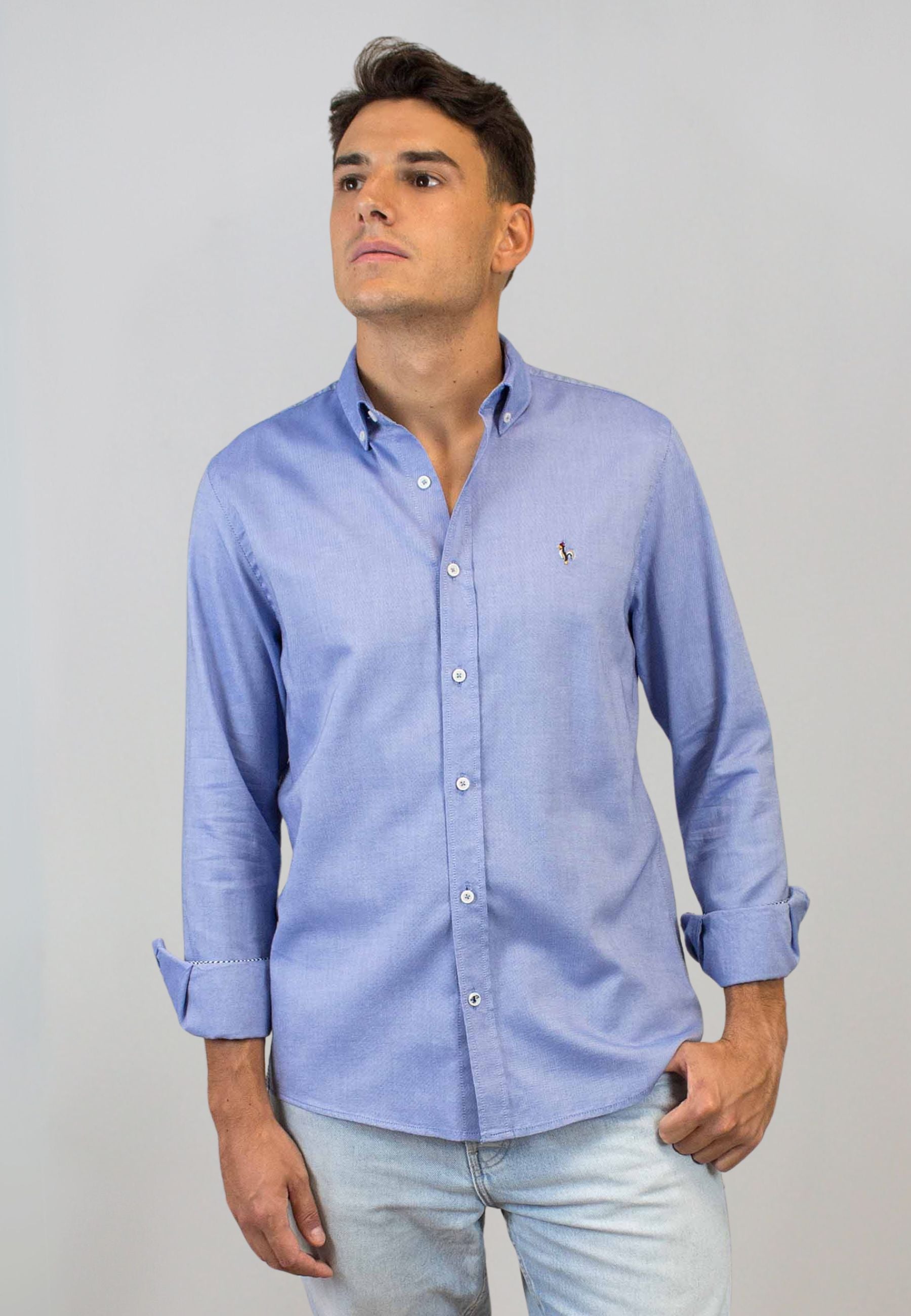 chemise Oxford bleu moyen délavée