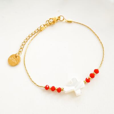 RED mother-of-pearl cross bracelet