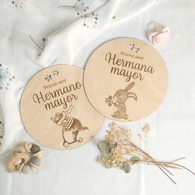 Placa de madera "Pronto seré hermano mayor". Accesorios para fotografía infantil